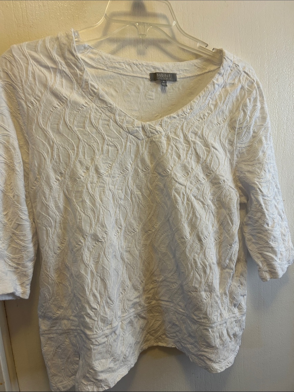Habitat White Textured V-Neck Short Sleeve Top